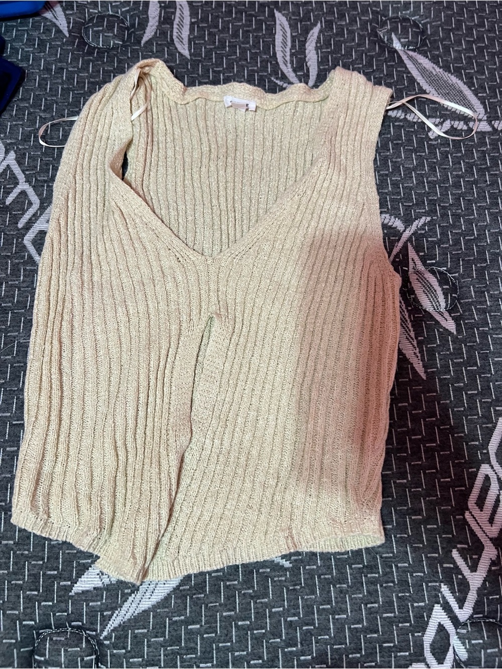 Garage Beige Ribbed V-Neck Tank Top
